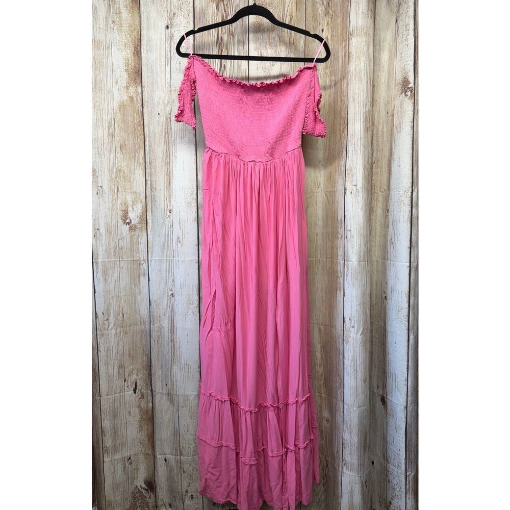 Fashion Nova Large Pink Laurel Off Shoulder Maxi Dress Wedding Brunch Summer - Picture 2 of 6